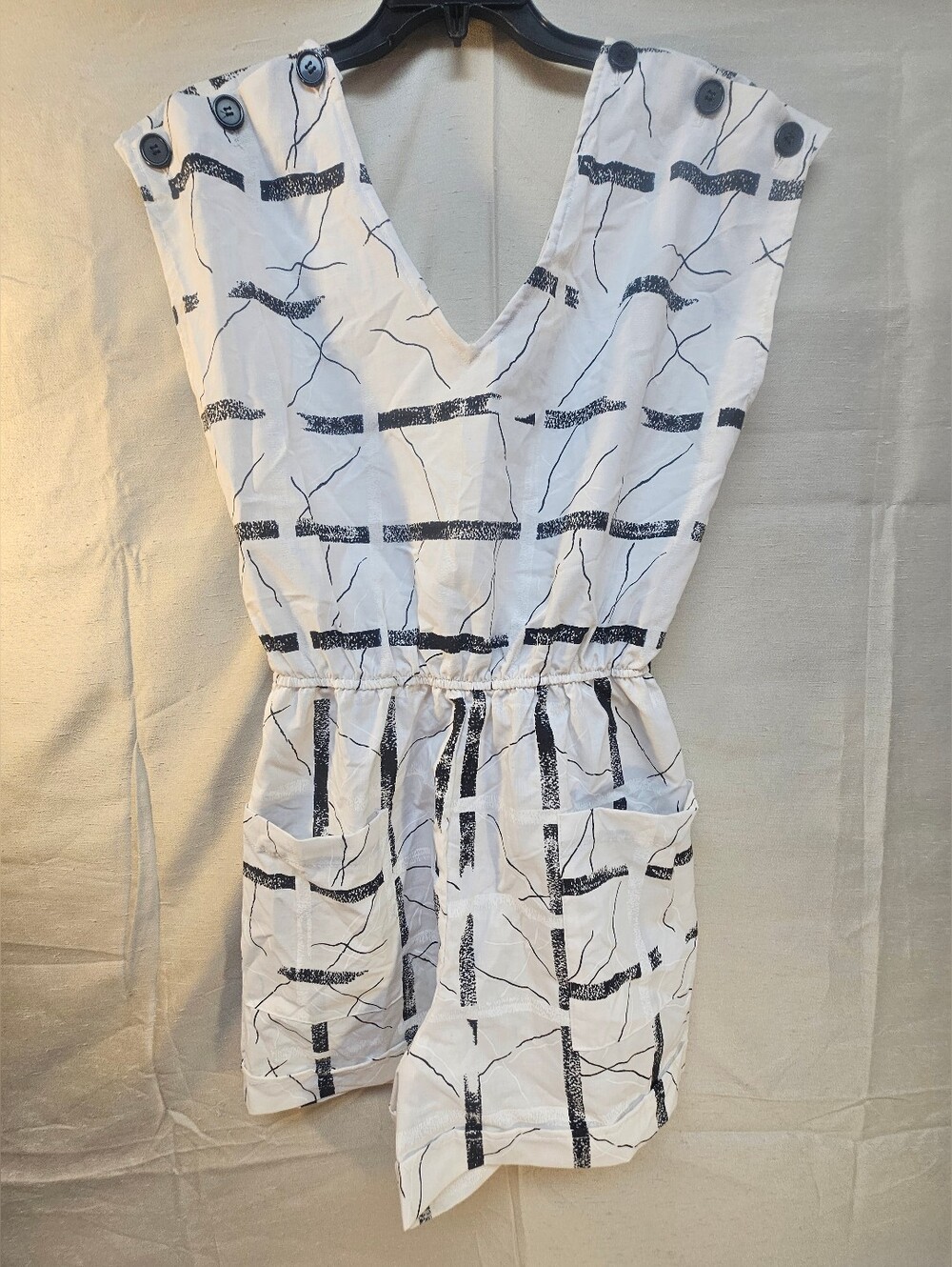 Wear Or When Women's White and Black Patterned V-Neck Romper